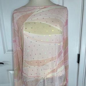 NWT New York & Co. Sz L Multi Pastel Color Sheer Sequins Long Sleeve Top